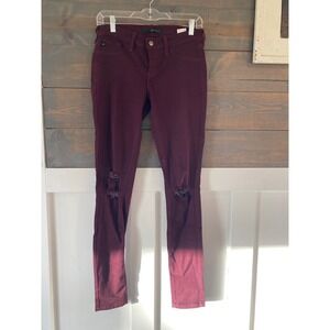 KanCan Jeans Burgundy Distressed Skinny Stretch Women Size 26 Fall Dark Academia